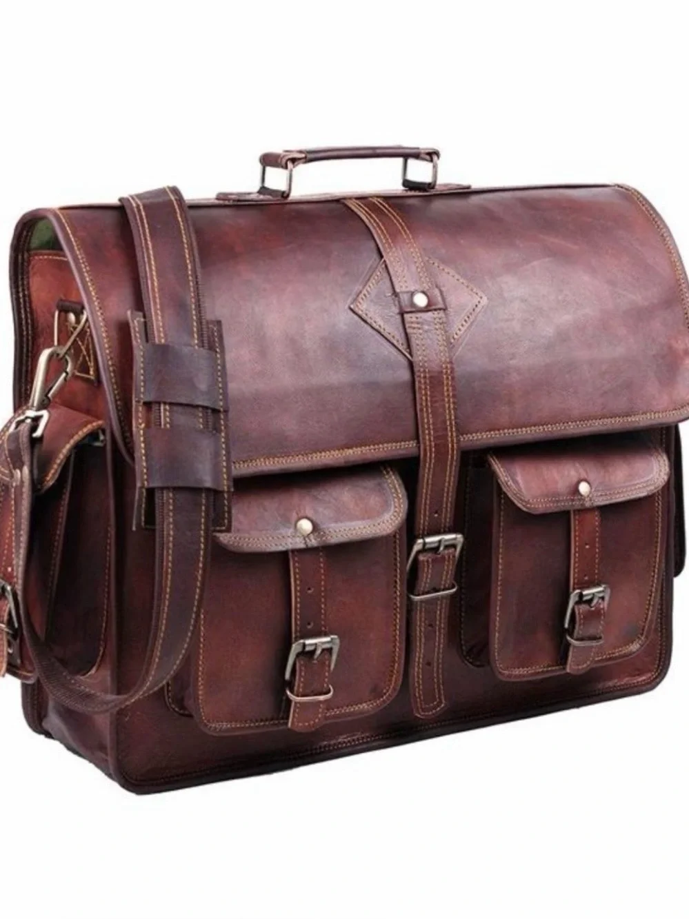Vintage Laptop Bag for Men Full Grain Large Leather Messenger bag 18 